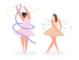 conjunto de bailarinas em sapatilhas de tutu e ponta, dançando e posando. ilustração vetorial plana moderna. vetor