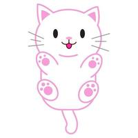 gato engraçado dos desenhos animados, ilustração vetorial bonito em estilo simples. gato branco e rosa. sorridente gatinho gordo. impressão positiva para adesivos, cartões, roupas, têxteis, design e decoração vetor