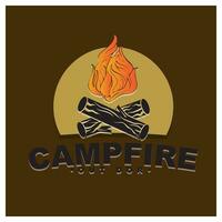 fogueira fogueira acampamento fogo Lugar, colocar madeira chama vintage retro vetor