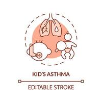 2d editável fino linha ícone crianças asma conceito, isolado monocromático vetor, vermelho ilustração representando parentalidade crianças com saúde problemas. vetor