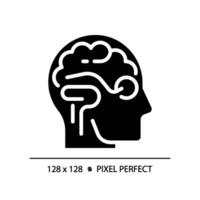 2d pixel perfeito glifo estilo cérebro e olho ícone, isolado simples vetor, silhueta ilustração representando olho Cuidado. vetor
