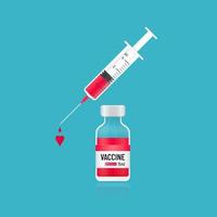 conceito de seringa e frasco de vacina com gotas em forma de coração vetor