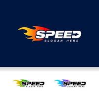 design de logotipo de velocidade com efeito de chama. ícone de vetor de velocímetro com ilustração de efeito de chama