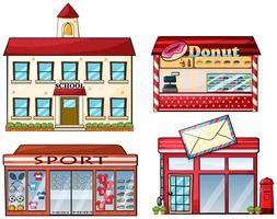 Uma escola, loja de donuts, loja de desporto e uma estação de correios vetor