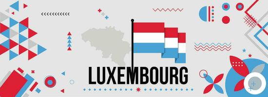 Luxemburgo nacional ou independência dia bandeira para país celebração. bandeira e mapa do Luxemburgo com elevado punhos. moderno retro Projeto com typorgaphy abstrato geométrico ícones. vetor ilustração.