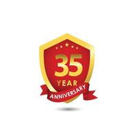 35 anos aniversário comemoração emblema ouro vermelho vetor modelo design ilustração