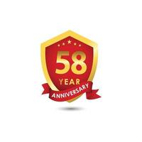 58 anos de comemoração de aniversário emblema ouro vermelho modelo de design ilustração vetor