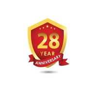 28 anos aniversário comemoração emblema ouro vermelho vetor modelo design ilustração