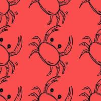 padrão de vetor sem costura com caranguejos. doodle vetor com ícones de caranguejo em fundo vermelho. padrão vintage de caranguejo