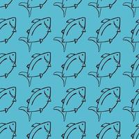 padrão de vetor sem costura com peixes. doodle vetor com ícones de peixes em fundo azul. padrão de peixe vintage