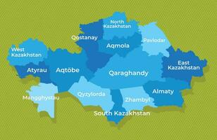 Cazaquistão mapa com regiões azul político mapa verde fundo vetor ilustração