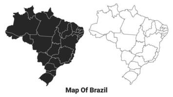 vetor Preto mapa do Brasil país com fronteiras do regiões
