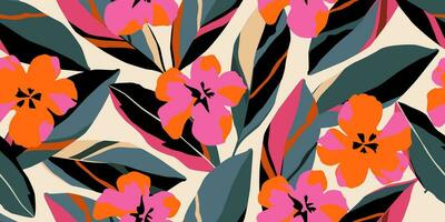 mão desenhado tropical flores, desatado padrões com floral para tecido, têxteis, roupas, invólucro papel, cobrir, bandeira, interior decoração, abstrato fundos. vetor ilustração.