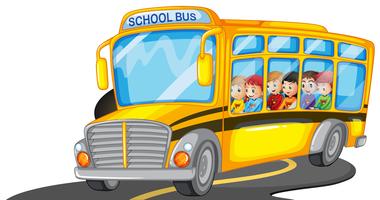 Meninos e meninas andando em ônibus escolar vetor