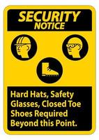 sinal de aviso de segurança capacetes, óculos de segurança, sapatos fechados necessários além deste ponto vetor