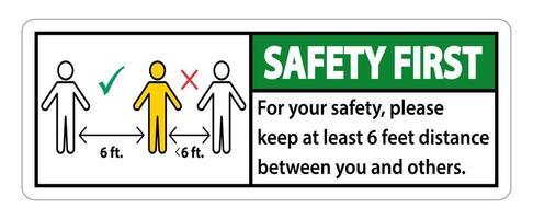 segurança primeiro mantenha 6 pés de distância, para sua segurança, por favor, mantenha pelo menos 6 pés de distância entre você e outras pessoas. vetor