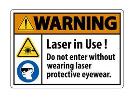 aviso aviso etiqueta de segurança ppe, laser em uso, não entre sem usar óculos de proteção a laser vetor