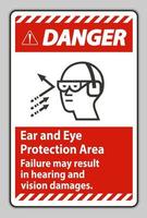 sinal de perigo área de proteção dos ouvidos e olhos, a falha pode resultar em danos à audição e visão vetor