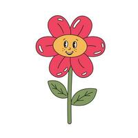 groovy flor dentro desenho animado estilo. retro Rosa flor hippie ícone em branco fundo. vetor