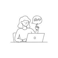 vetor mulher apontando às computador portátil e discutindo alguma coisa solteiro linha arte estilo