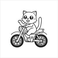 animal esboço para fofa gato em uma motocicleta vetor