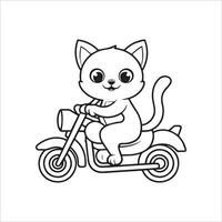 animal esboço para fofa gato em uma motocicleta vetor