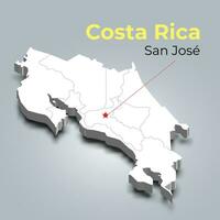 costa rica 3d mapa com fronteiras do regiões e Está capital vetor