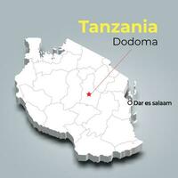 Tanzânia 3d mapa com fronteiras do regiões e Está capital vetor