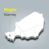 Níger 3d mapa com fronteiras do regiões e Está capital vetor