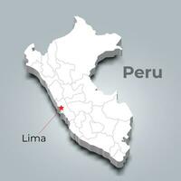 Peru 3d mapa com fronteiras do regiões e Está capital vetor