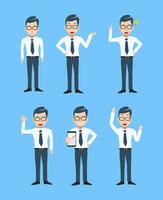 conjuntos do desenho animado homem de negocios personagens, com vários poses e gestos para trazer uma dinâmico ou expressivo toque para seu projetos. vetor