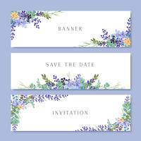 Aquarela flores com banner de texto, exuberante flores aquarelle pintados à mão isolado no fundo branco. Design fronteira para cartão, salvar a data, cartões de convite de casamento, cartaz, design de banner. vetor