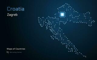 Croácia mapa com uma capital do zagreb mostrando dentro uma microchip padronizar. e-governo. mundo países vetor mapas. microchip Series