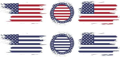 EUA bandeira em botão, volta texturizado crachá com a silhueta do a bandeira do América, EUA grunge bandeira vetor