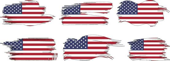 americano bandeira silhueta, grunge EUA bandeira conjunto vetor, grunge, bandeira, silhueta, independência, julho, 4º do julho, 4º julho, bandeira silhueta vetor