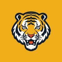 tigre cabeça mascote logotipo vetor ilustração em amarelo fundo. tigre cabeça mascote para esporte equipe