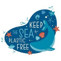 mão desenhado proteger oceano ecologia conceito. vetor Projeto com baleia. manter a mar plástico livre.