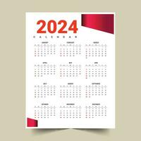 branco e vermelho 2024 Novo ano anual calendário disposição Projeto vetor