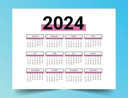 simples 2024 Inglês Novo ano calendário modelo para evento planejador vetor