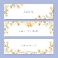 Aquarela flores com banner de texto, exuberante flores aquarelle pintados à mão isolado no fundo branco. Design fronteira para cartão, salvar a data, cartões de convite de casamento, cartaz, design de banner. vetor