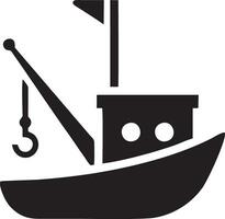 pescaria barco logotipo ícone Preto e branco vetor