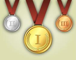 ouro prata e bronze medalhas em fitas vetor