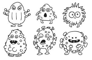 conjunto do fofa vírus e bactérias personagens. vetor desenhando dentro rabisco estilo, desenho animado.
