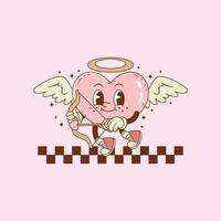 retro ilustrador ilustração do coração com anjo asas e cupido traje ação do coração com anjo asas e cupido traje vetor