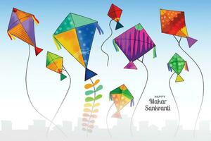feliz Makar Sankranti celebração com colorida pipas fundo vetor