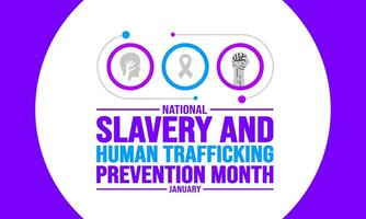 janeiro é nacional escravidão e humano tráfico prevenção mês fundo modelo. feriado conceito. fundo, bandeira, cartaz, cartão, e poster Projeto modelo com texto inscrição. vetor