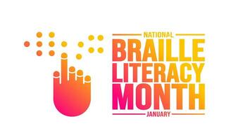janeiro é nacional braille alfabetização mês fundo modelo. feriado conceito. fundo, bandeira, cartaz, cartão, e poster Projeto modelo com texto inscrição e padrão cor. vetor