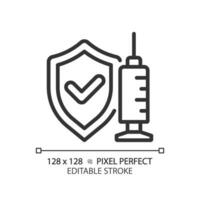 2d pixel perfeito editável Preto vacina ícone, isolado vetor, simples fino linha ilustração representando bactérias. vetor