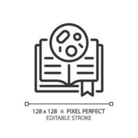 2d pixel perfeito editável Preto livro com bactérias ícone, isolado vetor, simples fino linha ilustração representando bactérias. vetor