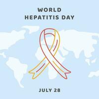 conceito do hepatite a, b, c, d, cirrose, mundo hepatite dia. rede horizontal bandeira modelo com mundo mapa, vírus e colori vermelho e amarelo fita. médico poster para viral hepatite. vetor. vetor